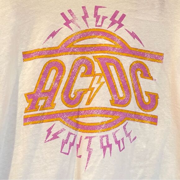 AC/DC Cropped T-shirt Cream Long Sleeve Medium 80s Vibe - Picture 5 of 8